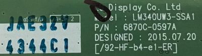 T-CON LG / 6871L-4344C / 6870C-0597A / LM340W3-SSA1 / PANEL LM340UW3(SS)(A1) / MODELO 34UC80-BF.AUSKMYN - Imagen 2