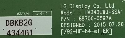 T-CON LG / 6871L-4344G / 6870C-0597A / LM340W3-SSA1 / PANEL LM340UW3(SS)(A1) / MODELO 34WN80C-BK.AUSKMSN - Imagen 2