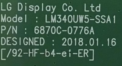 T-CON LG / 6871L-5652B / 6870C-0776A / PANEL LM340UW5(SS)(A1) / MODELO 34GK950F-BG.AUSOMPN - Imagen 3
