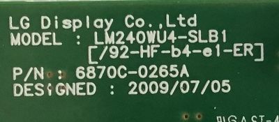 T-CON PARA MONITOR DELL / LJ94-1658A / 6870C-0265A / 1658A / PANEL LM240WU4 (SL)(B1) / MODELO U2410F - Imagen 3