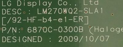 T-CON DELL / 6871L-1966A / 6870C-0300B / LM270WQ2-SLA1 / PANEL LM270WQ2 (SL)(A1) / MODELO U2711b - Imagen 2