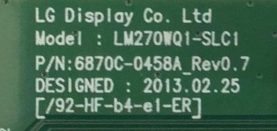 T-CON PARA MONITOR HP / 6871L-3306B / 6870C-0458A / 3306B / PNEL LM270WQ1 (SL)(C2) / MODELO Z27I - Imagen 2