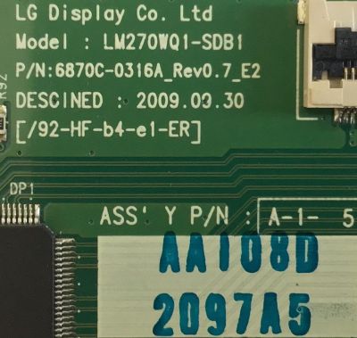 T-CON PARA TV LG / 6871L-02097A / 6870C-0316A / 2097A / PANEL LM270WQ1 (SD)(B1) - Imagen 2