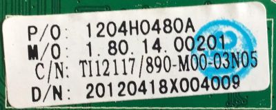 MAIN PARA TV ELEMENT / 1204H0480A / CV318H-P / 890-M00-03N05 / T112117 / 20120418X004009 / PANEL V500HJ-L01 REV.C1 / MODELO ELDFT501J - Imagen 2