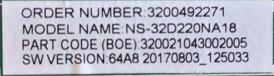 MAIN FUENTE PARA TV INSIGNIA / 3200492271 / TP.MS3553T.PB796 / 320021043002005 / N18051547 / PANEL BOEI320WX1-01 / MODELO NS-32D220NA18 - Imagen 3