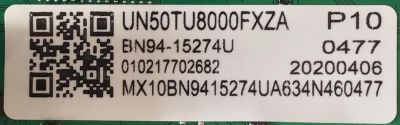 MAIN PARA TV SAMSUNG 4K·UHD·HDR SMART TV / NUMERO DE PARTE BN94-15274U / BN41-02756A / BN41-02756B / BN97-16662U / SUSTITUTA BN96-52107D / PANEL CY-BT050HGPV1H / DISPLAY CC500PV6D VER.01 / MODELOS UN50TU8000 / UN50TU8000FXZA YA01 / UN50TU8000FXZA YA11 - Imagen 4