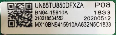 MAIN ORIGINAL PARA SMART TV SAMSUNG 4K UHD HDR / NUMERO DE PARTE BN94-15910A / BN41-02756B / BN97-16834W / BN9415910A / BN96-50334B / BN96-5038A / PANEL CY-NT065HGAV1H / DISPLAY T650QVN08.C / BN96-50242A / MODELO UN65TU850DFXZA / UN65TU850DFXZA AA02 - Imagen 3