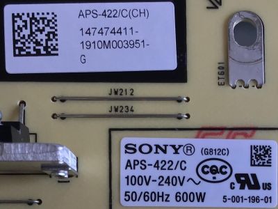 FUENTE DE PODER PARA TV SONY / NUMERO DE PARTE 1-474-744-11 / APS-422 / 147474411 / APS-422/C / 199010723 / 100160012 / APS-422/C(CH) / PANEL LE650AQP (AM)(A2) / MODELO XBR-65A8G / XBR65A8G - Imagen 2
