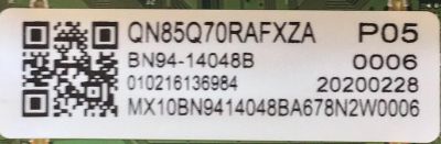 MAIN PARA SMART TV SAMSUNG 4K QLED CON HDR 8X⁸ RESOLUCION (3,840 x 2,160) / BN94-14048B / BN41-02695A / BN97-15553G / PANEL CY-TR085FLAV1H / MODELO QN85Q70RAFXZA AA01 - Imagen 2