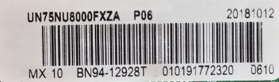MAIN PARA SMART TV SAMSUNG 4K UHD CON HDR RESOLUCION (3.840 x 2.160) / BN94-12928T / BN41-02636A / BN97-14119X / PANEL CY-SN075FLNV3H / MODELO UN75NU8000FXZA DC06 - Imagen 2