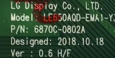 T-CON PARA TV LG / 6871L-5887D / 6870C-0802A / 5887D / LE650AQD-EMA1-Y31 / PANEL LC650AQD(EJ)(AB) / MODELO OLED65B6P-U.BUSZLJR - Imagen 3