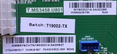 MAIN PARA TV ONN / NUMERO DE PARTE 317GAAMB976CVT / T19002-TX / T.MS3458.U801 / AMB976CVTN19030214 / N18030214 / PANEL TPT650J1-QUBF90.K REV:9WP0B / MODELO ONA65UB19E07 - Imagen 2