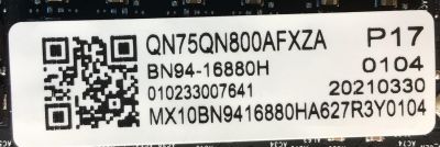 MAIN PARA TV SAMSUNG QLED NEO 8K SMART TV / NUMERO DE PARTE BN94-16880H / BN41-02854A / BN97-18200S / BN41-02854A-000 / W058C-803A / DFVC2104 / PANEL CY-TA075JMHV1H / MODELO QN75QN800 / QN75QN800AFXZA / QN75QN800AFXZA CA01 - Imagen 2