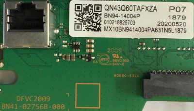 MAIN PARA SMART TV SAMSUNG 4K UHD CON HDR RESOLUCION (3,840 x 2,160) / BN94-14004P / BN41-02756B / BN97-16597R / PANEL CY-RT043HGAV2H / MODELO QN43Q60TAFXZA AB01 - Imagen 2