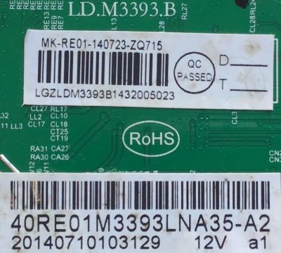 MAIN PARA TV RCA / NUMERO DE PARTE 40RE01M3393LNA35-A2 / LD.M3393.B  / MK-RE01-140723-ZQ715 / 20140710103129 / MODELO PLD40A45RQ - Imagen 2