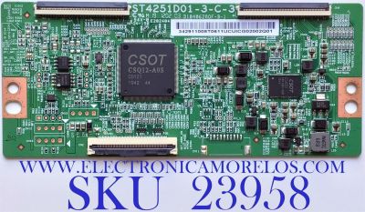 T-CON PARA TV TCL / WESTINGHOUSE / TOSHIBA / NUMERO DE PARTE 342911008T0611 / 34.29110.08T / ST4251D01-3-C-3 / 342911008T / D104062AOF-B-1 / DISPLAY ST4251D01-6 / PANEL´S LVU430NEBL / K430WDCRA / MODELOS 43S525 / 43LF621U21 / WR43UT4009