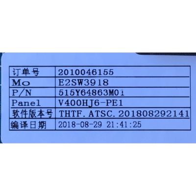 MAIN FUENTE PARA TV ELEMENT / NUMERO DE PARTE  515Y64863M01 / CV6486H-A42 / 2010046155 / E2SW3918 / 201808292141 / 7.D6486HA42110.3AE / PANEL V400HJ6-PE1 / MODELO E2SW3918 - Imagen 2