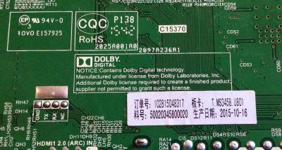 MAIN PARA TV SCEPTRE / NUMERO DE PARTE 50020345800020 / TP.MS3458.U801 / L15103312 / T550QVN02.0 / E157925 / 2025A00 / 2097A236A1 / 102815048317 / 3448 15AG 2439R / 344815AG2439R / PANEL LC430EGY (SH)(M1) - Imagen 2