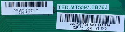 MAIN PARA SMART TV VIZIO 4K UHD CON HDR / NUMERO DE PARTE  755.02J01.A001 / TED.MT5597.EB763 / 75502J01A001836A14A2JS1A / A18084418-0P00254  / A06A44CSEA36 / PANEL LSC550FN11-401 / MODELO D55-F2 LWZQWXLU - Imagen 3