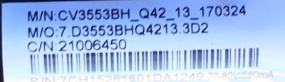 MAIN FUENTE PARA TV ELEMENT / NUMERO DE PARTE  21006450 / CV3553BH-Q42 / CV3553BH_Q42_13_170324/ 7.D3553BHQ4213.3D2 / 7CH15281801 / PANEL MD500SYTIF / MODELO ELFW5017 - Imagen 2