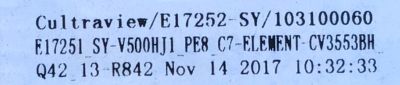MAIN FUENTE PARA TV ELEMENT / NUMERO DE PARTE  103100060 / CV3553BH-Q42 / CV3553BH_Q42_13_170324 / 7.D3553BHQ4213.3C3 / 7BH13781711 / E17252-SY / PANEL T500-V35-DLED / DISPLAY V500HJ1-PE8 REV.C7 / MODELO ELFW5017 - Imagen 2