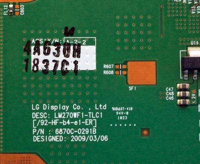 T-CON PARA TV HP / NUMERO DE PARTE 6871L-1837L / 6870C-0291B / 1837L / PANEL LM270WF1 (TL)(C1) / MODELO 2710M - Imagen 2