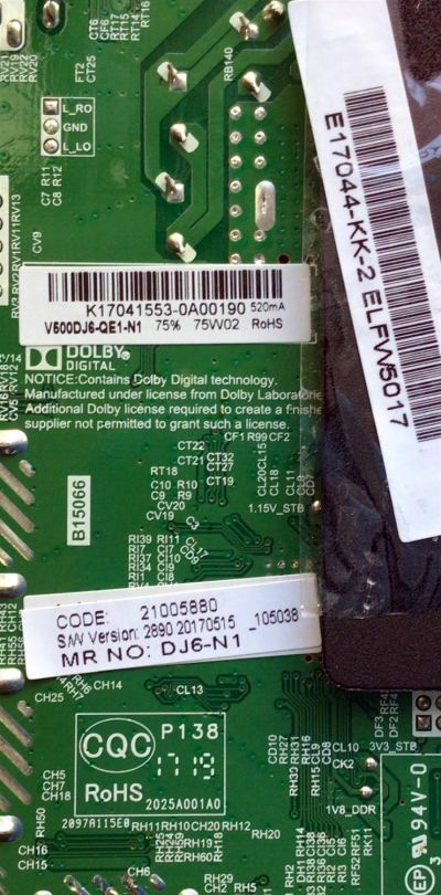 MAIN FUENTE PARA TV ELEMENT / NUMERO DE PARTE  K17041553 / TP.MS3393.PB801 / 21005880 / K1704155-0A00190 / 20170515_105038 / DJ6-N1  / PANEL MD5006YTIF / MODELO ELFW5017 - Imagen 2