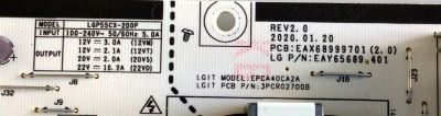 FUENTE DE PODER PARA TV LG OLED / NUMERO DE PARTE EAY65689401 / 65689401 / EAX68999701 / EPCA40CA2A / 3PCR02700B / LGP55CX-200P / EAX68999701(2.0) / LGP55CX-20OP / PANEL AC550AQL / MODELO OLED55CXPUA / OLED55CXPUA.DUSQLJR - Imagen 3