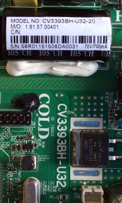 MAIN FUENTE (COMBO) PARA TV JENSEN / NUMERO DE PARTE CV3393BH-U32 / 56R0115 / CV3393BH-U32-20 / 1.81.57.00401 / E123995 / 003SP237807B0 / CQC08001027825 / PANEL ST3151A04-5 / MODELO JE3215 - Imagen 2