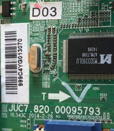 MAIN PARA TV HITACHI / NUMERO DE PARTE 999C4Y / JUC7.820.00095793 / HLS43C / 999CYG / E193079-B / PANEL C420F14-E4-A / MODELO LE42H508A CH4KK - Imagen 3