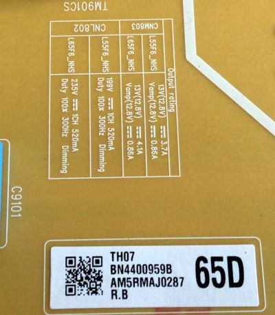 FUENTE DE PODER PARA TV SAMSUNG / NUMERO DE PARTE  BN44-00959B / L65F6_NHS / BN4400959B / PANEL CY-QR065FGLV1H / MODELO QN65LS03RAFXZA FA01 - Imagen 2