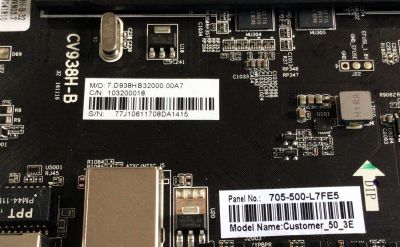 MAIN PARA TV ELEMENT / NUMERO DE PARTE E17188-SY / CV938H-B / CV938H-B-32 / T500QVN03.7 / CV938H_B_32 / 705-500-L7FE5 / CQC1213404760 / 103200018 / 7.D938HB32000.00A7 / PANEL / MODELO  - Imagen 2