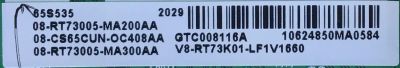 MAIN PARA TV TCL 4K·UHD·HDR (3840 X 2160) / NUMERO DE PARTE 08-CS65CUN-OC408AA / 40-RT73H2-MAA2HG / 08-RT73005-MA200AA / 08-RT73005-MA300AA / V8-RT73K01-LF1V1660 / RTD2873 / GTC008116A / PANEL LVU650NDJL / MODELO 65S535 - Imagen 3
