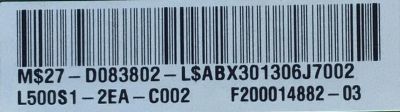 LED DRIVER PARA TV SEIKI / NÚMERO DE PARTE 27-D083802 / L500S6-2EA / L500S1-2EA-C002 / ABX301306J7002 / PANEL V500DK1-LS1 REV.C1 / MODELO SE50UY04 - Imagen 2