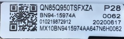 MAIN PARA SMART TV SAMSUNG QLED 8K Quantum HDR 32x RESOLUCION (7680 x 4320) / NUM DE PARTE BN94-15974A / BN41-02745A / BN97-17410K / DISPLAY BN96-50402B / 010219872912 / 20200617 / PANEL CY-TT085JLAV3H NW23 / MODELO QN85Q950TSFXZA AC02 - Imagen 2