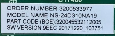 MAIN FUENTE (COMBO) PARA TV INSIGNIA / NUMERO DE PARTE 3200533977 / TP.MS3553.PA592 / N18082732 / 320045532112005 / 9EEC 20171220_103751 / E254215 / BOEI236WX1(OC:HV236WHB-N00) / MODELO NS-24D310NA19 - Imagen 2