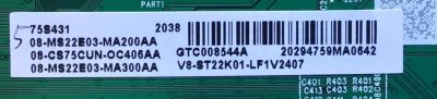 MAIN PARA TV TCL·ROKU TV 4K·UHD·HDR / NUMERO DE PARTE 08-CS75CUN-OC406AA / 40-MS22E2-MAA2HG / MS22E2 / 08-MS22E03-MA200AA / 08-MS22E03-MA300AA / V8-ST22K01-LF1V / PANEL LVU750NDEL / DISPLAY ST7461D01-A VER.2.1 / MODELOS 75S431 / 75S435 - Imagen 2