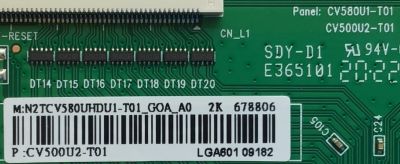 T-CON PARA TV WESTINGHOUSE HD / NUMERO DE PARTE TCV580UHDU1-T01 / CV580U1-T01 / N2TCV580UHDU1-T01_GOA_A0 / N2TCV580UHDU1-T01_G0A_A0 / CV500U2-T01 / 678806 / LGA601 / PANEL T500-TAF-DLED / MODELO WD50FB1200 - Imagen 2