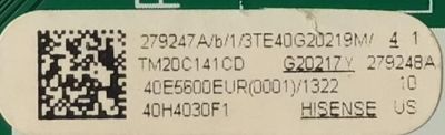 MAIN FUENTE PARA TV HISENSE NUMERO DE PARTE 279247A / RSAG7.820.9375/ROH / 279248 / 3TE40G20219M / TM20C141CD / G20217Y / 40E5600EUR(0001)1322 / PANEL V400HJ6-PE1 / MODELO 40H4030F1 - Imagen 3