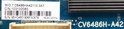  MAIN FUENTE PARA TV WESTINGHOUSE NUMERO DE PARTE 103100080 / CV6486H-A42 / 7.D6486HA42110.3A7 / 95H04651906FA0578 / B83D4E16995A / PANEL T400-V35-DLED / MODELO WD40FE2210 - Imagen 2