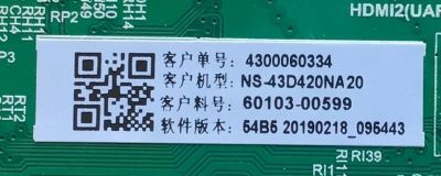 MAIN FUENTE PARA TV INSIGNIA NUMERO DE PARTE 60103-00599 / TP.MS3553T.PB790 / N20051889-2A04093 / 4300060334 / 54B620190218_095443 / PANEL BOEI430WU1-01 / MODELO NS-43D420NA20 - Imagen 3