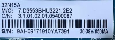 MAIN FUENTE ((COMBO)) PARA TV SEIKI / NUMERO DE PARTE SC-32HS970N / CV3553BH-U32 / 32N15A / 9AH09171910 / 7.D3553BHU3221.2E2 / 3.1.01.02.01.05400087 / 9AH09171910YA / PANEL ST3151A05-8 / MODELO SC-32HS970N - Imagen 3