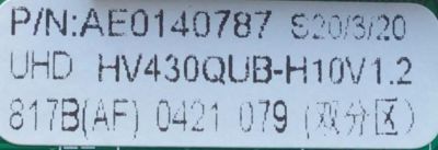 T-CON PARA TV RCA NUMERO DE PARTE AE0140787 / DCBDS-B260B-02 / HV430QUB-H10V1.2 / P2017820L599 / PANEL HV430QUB-H10 / MODELO RTU4300 - Imagen 3