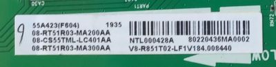 MAIN PARA TV TCL / NUMERO DE PARTE 08-CS55TML-LC401AA / 40-RT51R1-MAB2HG / RT2851 / RT51R1 / 08-RT51R03-MA200AA / 08-RT51R03-MA300AA / NTL000428A / V8-R851T02-LFV184.008440 / 80220436MA0002 / MODELO 55A423 - Imagen 2