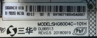 FUENTE DE PODER PARA TV PANASONIC ORIGINAL / NUMERO DE PARTE 81-PBE055-H4C18A / SHG6004C18-101HA / SHG6004C-101H / SH1907190545A0007 / DLBB513 / 20180919 / CQS14134104969 / E56334 / MODELO TC-43GX500H - Imagen 3