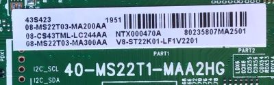 MAIN PARA TV TCL / NUMERO DE PARTE 08-CS43TML-LC244AA / 40-MS22T1-MAA2HG / 08-MS22T03-MA200AA / 08-MS22T03-MA300AA / V8-ST22K01-LF1V2201 / MODELO 43S423 / 43S425 - Imagen 2