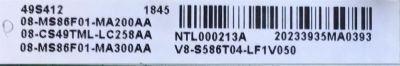 MAIN PARA SMART TV TCL 4K UHD / NUMERO DE PARTE 08-CS49TML-LC258AA / 40-MS86D2-MAA2HG / MS6586 / MS86 / 08-MS86F01-MA200AA / 08-MS86F01-MA300AA / V8-S586T04-LF1V050 / NTL000213A / MODELO 49S412 - Imagen 2