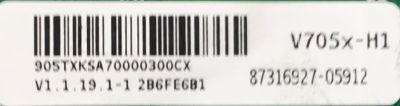 MAIN PARA TV VIZIO / NUMERO DE PARTE 905TXKSA70000300CX / 715GA874-M1A-B00-004K / PANEL TPV700B5-U2T01.D REV:S02L / DISPLAY CV700U2-T01 REV:02 / MODELO V705X-H1 LTCHC	 - Imagen 2