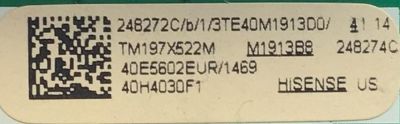 MAIN FUENTE ((COMBO)) PARA HISENSE·ROKU TV / NUMERO DE PARTE 248272 / RSAG7.820.8974/ROH / 40E5602EUR / 248274 / PANEL JHD396V1F01-TXL1/S1/FM/ROH / DISPLAY V400HJ6-PE1 / MODELO 40H4030F1 - Imagen 2