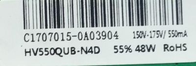 MAIN FUENTE PARA TV SCEPTRE / NUMERO DE PARTE T201707015A / TP.MS3458.PC758 / CN55XB7250 / HV550QUB-N4D / C1707015-0A03904 / MODELOS UETV58CE / U55CV-UMR - Imagen 2